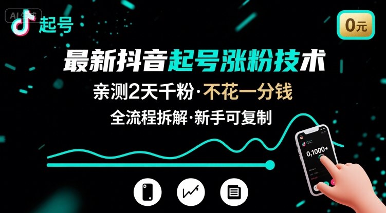 最新抖音起号涨粉技术，亲测2天千粉，不花一分钱，全流程拆解-zhichuangquan