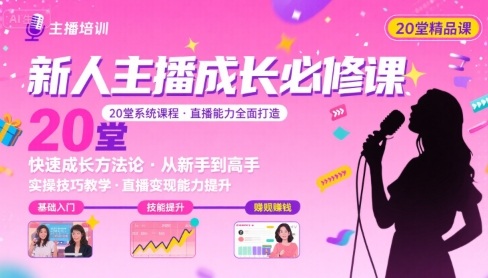 新人主播必学的20堂培训课，让主播快速成长的必学课程，帮你直播能力快速打造的实操方法-zhichuangquan