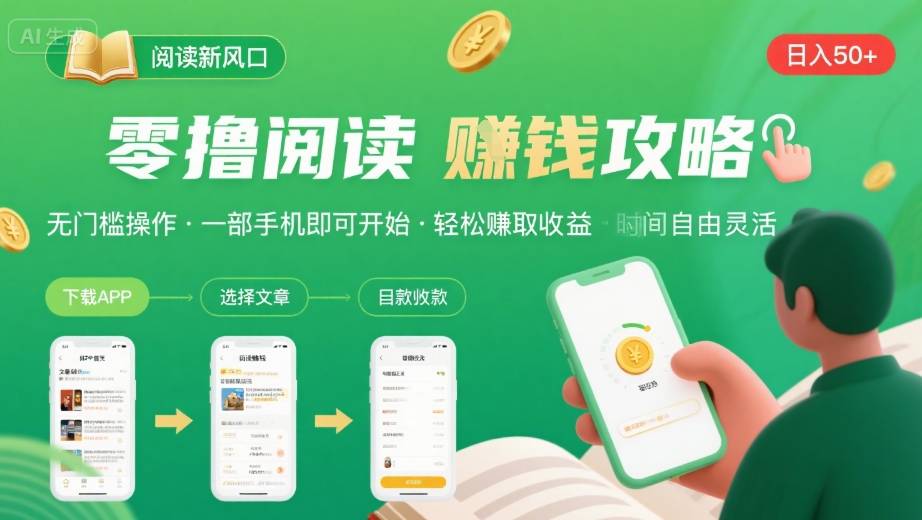 零撸阅读新风口，无门槛轻松挣，一部手机，日入 50-3张【揭秘】-zhichuangquan