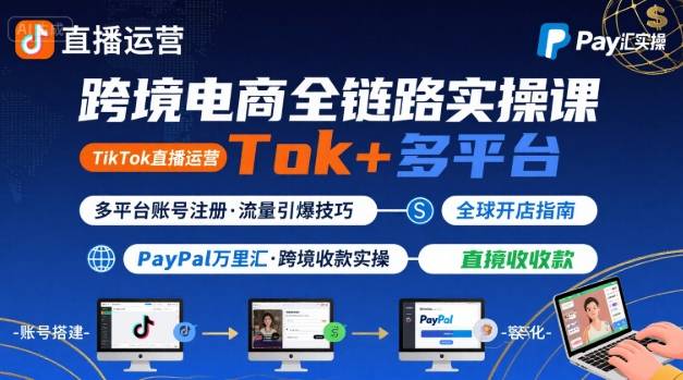 跨境电商线上课，TikTok 直播运营 + 多平台账号注册 + PayPal 万里汇实操教程-zhichuangquan