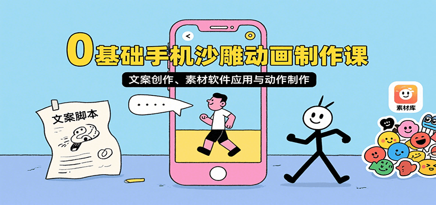 0基础手机沙雕动画制作课，文案创作、素材软件应用与动作制作-zhichuangquan