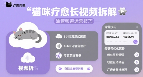 猫咪疗愈长视频拆解 &油管频道运营技巧-zhichuangquan