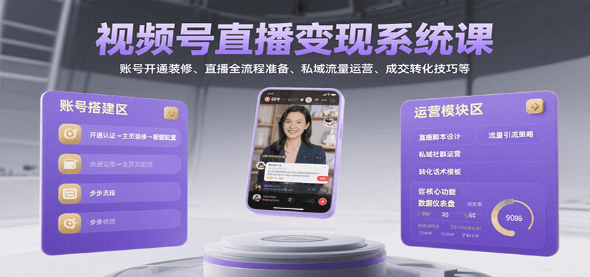 视频号直播变现系统课，账号开通装修、直播全流程准备、私域流量运营、成交转化技巧等-zhichuangquan