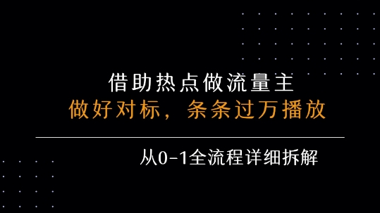 借力热点，乘顺风车玩流量主，条条过万播放， 每月收益5k+，从0-1全流程详细拆解-zhichuangquan