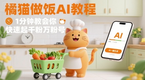 有趣的橘猫买菜做饭视频，用AI一键搞定，1分钟教会你，快速起千粉万粉号-zhichuangquan