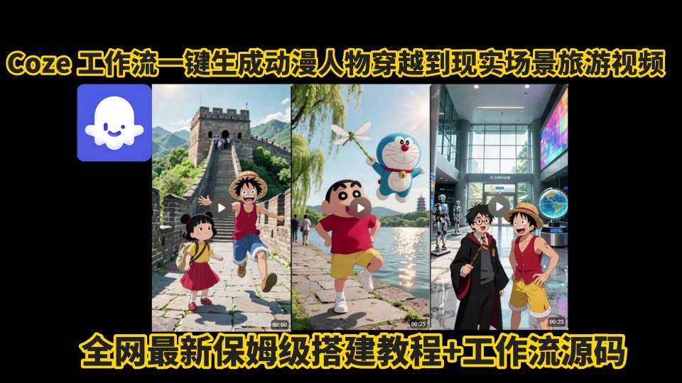 coze工作流一键生成动漫人物穿越到现实场景旅游视频，全网最新保姆级搭建教程+工作流源码-zhichuangquan