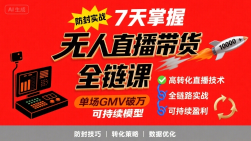 无人直播带货全链防封实战课，7天掌握高转化直播技术，实现单场GMV破万可持续模型-zhichuangquan