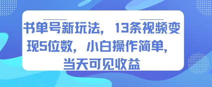 书单号新玩法，13条视频变现5位数，小白操作简单，当天可见收益-zhichuangquan