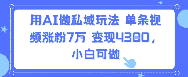 用AI做私域玩法，单条视频涨粉7W变现4.3k，小白可做-zhichuangquan