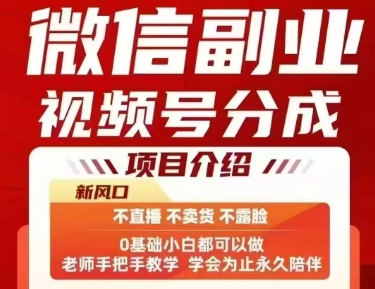 微信副业视频号分成，不直播 不卖货 不露脸，三五分钟即可完成一条作，每日收益几十、几张不等-zhichuangquan