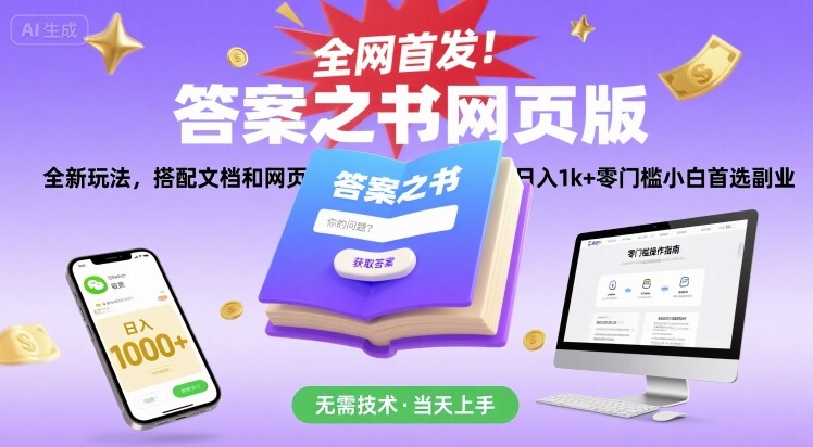 全网首发！答案之书网页版，全新玩法，搭配文档和网页，日入1k+零门槛小白首选副业【揭秘】-zhichuangquan