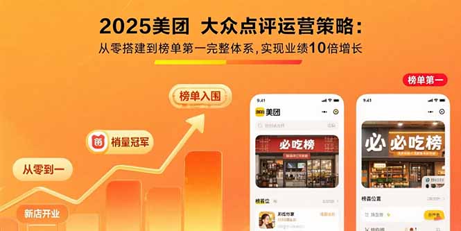 2025美团 大众点评运营策略:从零搭建到榜单第一完整体系,实现业绩10倍增长-zhichuangquan