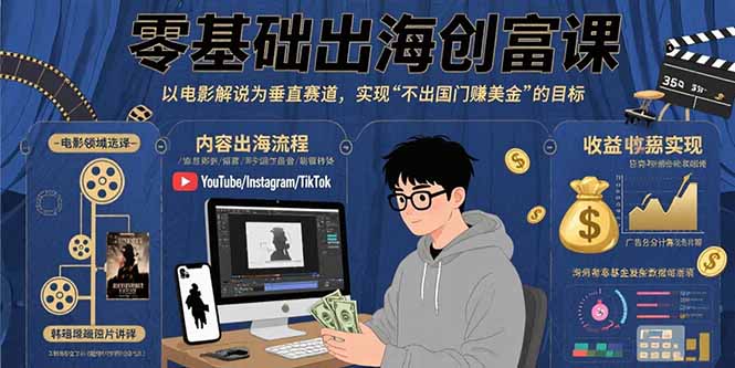 零基础出海创富课：以电影解说为垂直赛道，实现不出国门赚美金的目标-zhichuangquan