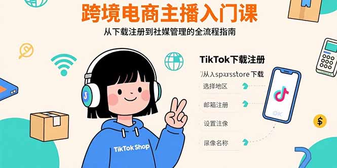 跨境电商主播入门课，TikTok下载注册，支付工具配置，社媒账号管理全流程-zhichuangquan