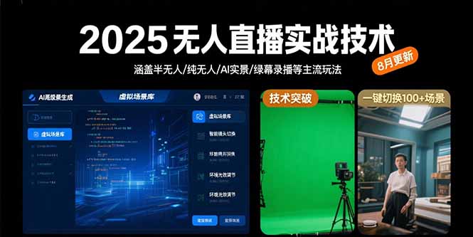 2025无人直播实战技术-8月，涵盖半无人/纯无人/AI实景/绿幕录播等主流玩法-zhichuangquan