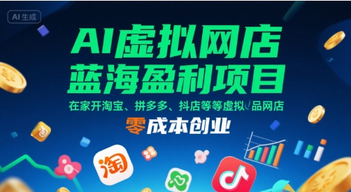 AI虚拟网店蓝海盈利项目，在家开淘宝、拼多多、抖店等虚拟品网店，零成本创业-zhichuangquan