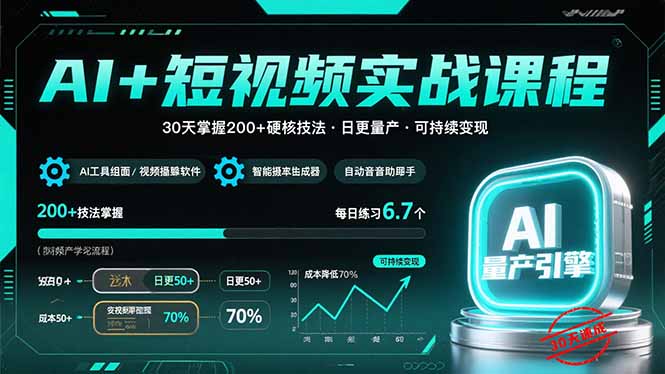 AI+短视频实战课程：30天掌握200+硬核技法，实现日更量产可持续变现-zhichuangquan
