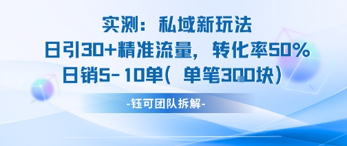 实测私域新玩法日引30加精准流量转化率50%日销5-10单每笔3张-zhichuangquan