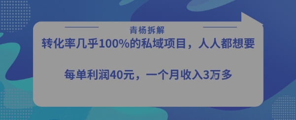 转化率最高的私域项目，每单利润40-50米，月入过1w-zhichuangquan
