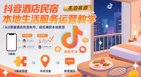 抖音酒店民宿本地生活服务运营教学，从0搭建酒店民宿账号，轻松捕获本地客源-zhichuangquan