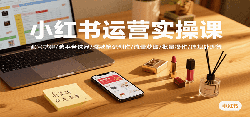 小红书运营实操课，账号搭建/跨平台选品/爆款笔记创作/流量获取/批量操作/违规处理等-zhichuangquan
