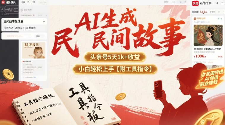 AI生成民间故事，头条号5天1k+，小白轻松上手【附工具指令】-zhichuangquan