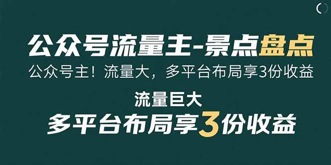 公众号流量主-景点盘点 流量巨大 多平台布局享3份收益-zhichuangquan