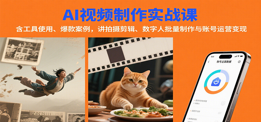 AI视频制作实战：含工具使用、爆款案例，讲拍摄剪辑、数字人批量制作与账号运营变现-zhichuangquan