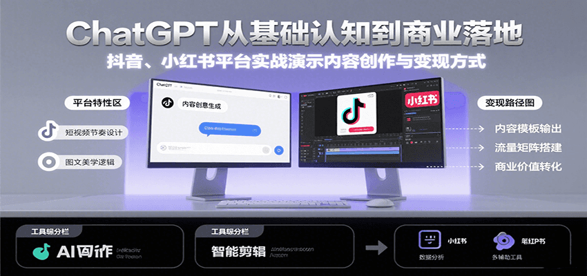 ChatGPT从基础认知到商业落地，实战演示抖音、小红书等平台的内容创作与变现-zhichuangquan