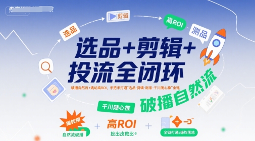 选品+剪辑+投流全闭环，破播自然流+撬动高ROI，手把手打通“选品-剪辑-测品-千川随心推”全链-zhichuangquan