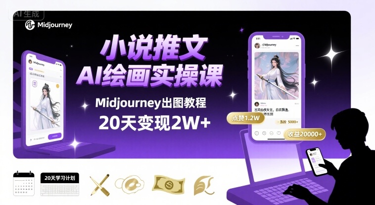 小说推文干货分享之AI绘画MJ出图实操课，用Midjourney做小说推文，20天挣2w-zhichuangquan