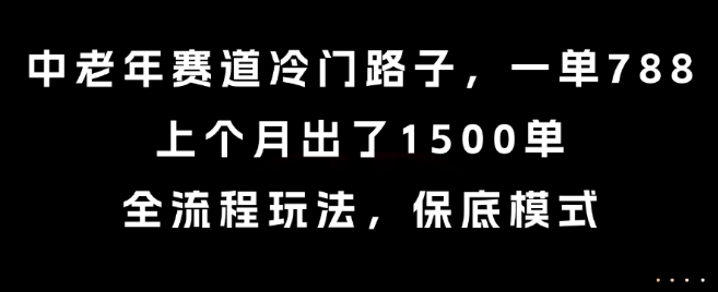 中老年赛道冷门路子，一单788，上个月出了1500单，全流程玩法，保底模式【揭秘】-zhichuangquan