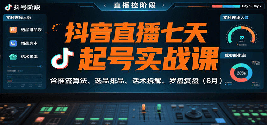 抖音直播七天起号实战课：含推流算法、选品排品、话术拆解、罗盘复盘(8月)-zhichuangquan