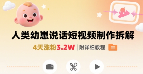 拆解人类幼崽宝宝要说话短视频制作，4天涨粉3.2W，附详细教程-zhichuangquan