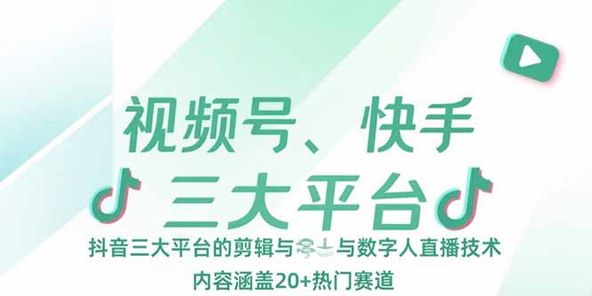 视频号、快手、抖音三大平台的剪辑与数字人直播技术，内容涵盖20+热门赛道-zhichuangquan