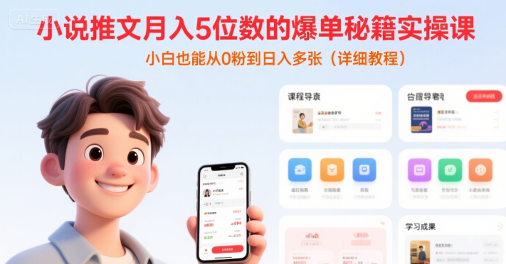 小说推文月入5位数的爆单秘籍实操课，，小白也能从0粉到日入多张(详细教程)-zhichuangquan