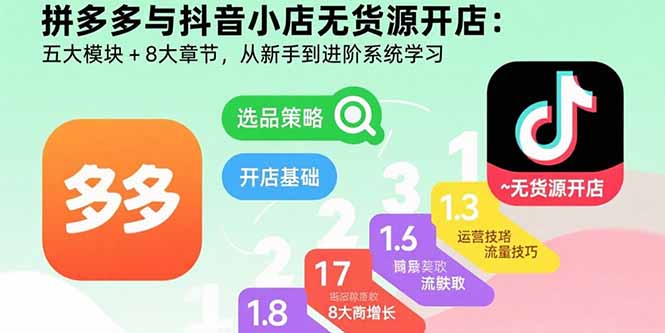 拼多多与抖音小店无货源开店：五大模块+8大章节，从新手到进阶系统学习-zhichuangquan