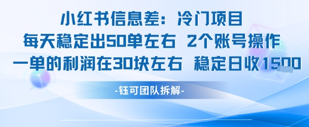 小红书信息差冷门项目一单利润30块每天稳定1.5k左右2个账号操作-zhichuangquan