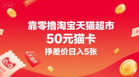 靠零撸淘宝天猫超市50元猫卡，挣差价日入5张-zhichuangquan
