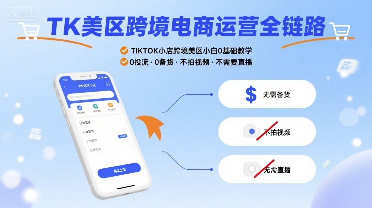 TK美区跨境电商运营全链路，TIKTOK小店跨境美区小白0基础教学，0投流0备货不拍视频不需要直播-zhichuangquan