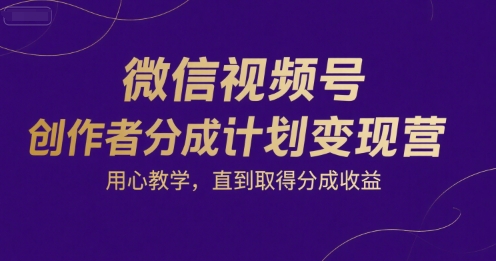 微信视频号创作者分成计划变现营，用心教学，直到取得分成收益-zhichuangquan