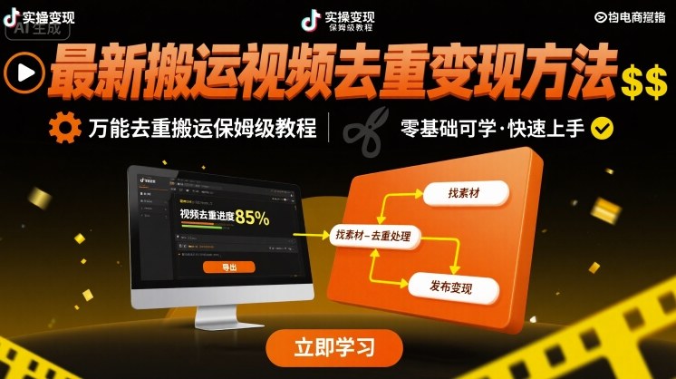 最新搬运视频去重变现方法，万能去重搬运保姆级教程-zhichuangquan