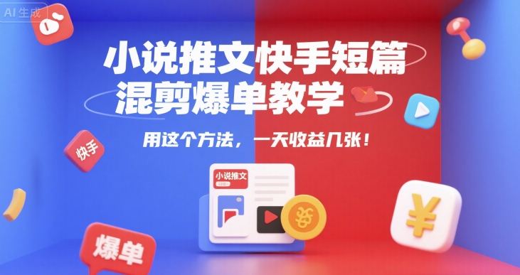 小说推文快手短篇混剪爆单教学，用这个方法，一天收益几张-zhichuangquan