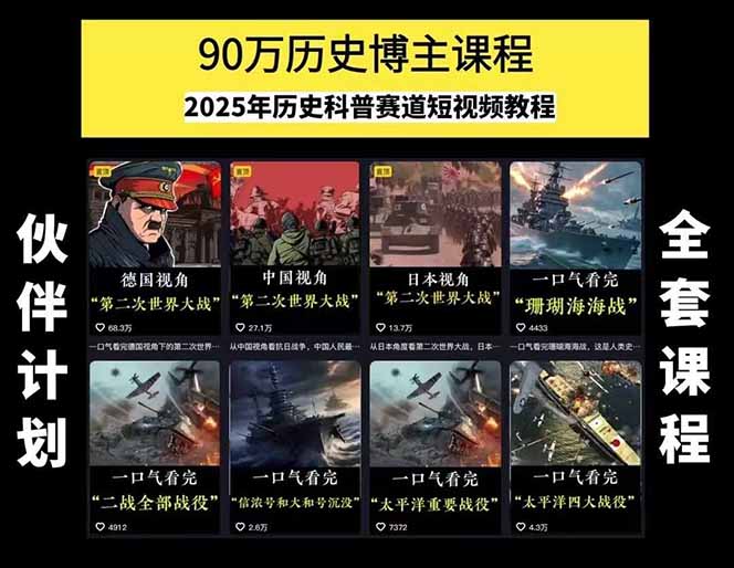 图片[1]-历史短视频赛道变现课，百集素材库应用，文案剪辑技巧，账号运营全案-zhichuangquan