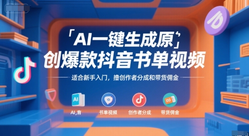 AI一键生成原创爆款抖音书单视频，适合新手入门，撸创作者分成和带货佣金【揭秘】-zhichuangquan