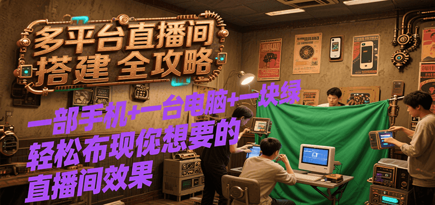 多平台直播间搭建全攻略，一部手机+一台电脑+一块绿布轻松实现你想要的直播间效果-zhichuangquan