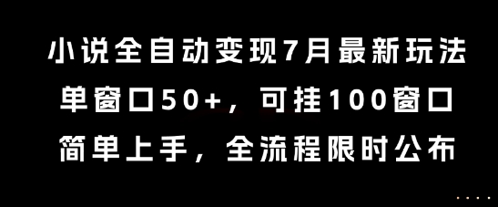 小说全自动变现7月玩法，单窗口50+，可挂100窗口，简单上手，全流程限时公布【揭秘】-zhichuangquan