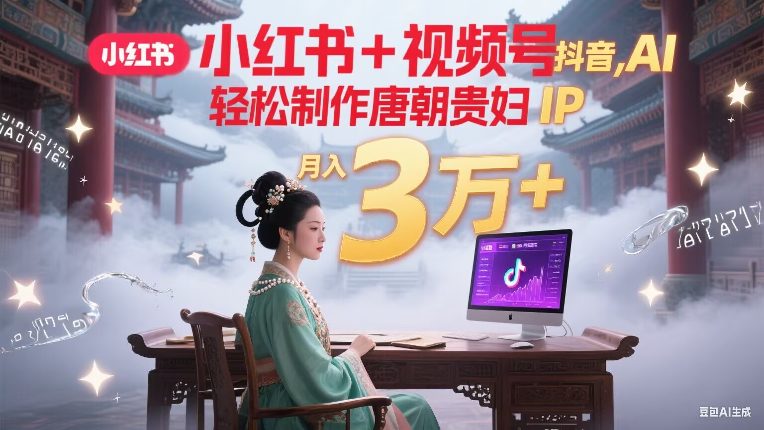 小红书+视频号+抖音，AI轻松制作唐朝贵妇IP，毒鸡汤、励志、减肥瘦身、养生赛道轻松切入，每天30分钟，轻松产出N条，月入3万+-zhichuangquan