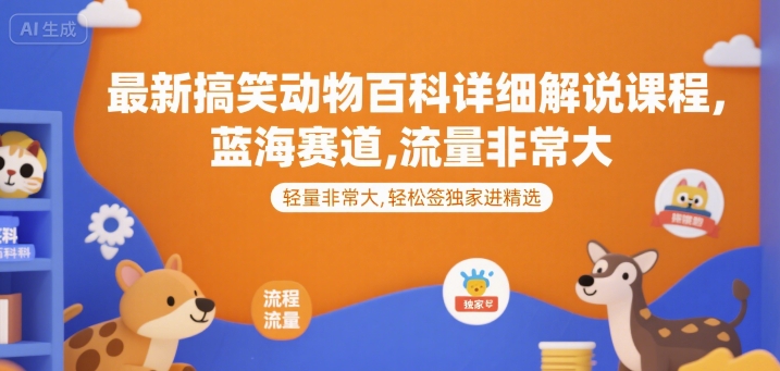 最新搞笑动物百科详细解说课程，蓝海赛道，流量非常大，轻松签独家进精选-zhichuangquan