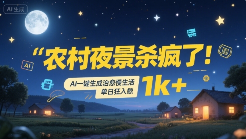 农村夜景杀疯了！AI一键生成治愈系慢生活，单日狂入1k+-zhichuangquan